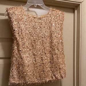 Easel Sparkling Sequin Blouse in Tan